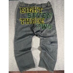 Vintage Eight 732 Baggy Hip Hop Jeans Mens 42x33 Embroidered Y2K Denim Dark Wash
